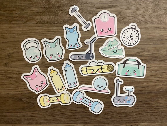 Cute Kawaii Workout Sticker Pack | Cute | Fun Stickers | Stickers | Gift  for Her | Pack of 17 Planner Stickers