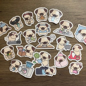 Kawaii Pugs Doing Fun Things Sticker Pack | Cute | Fun Stickers | Stickers | Gift for Her | Pack of 20 Planner Stickers