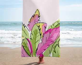 Palmiers sur serviette de plage rose/serviette de plage/tropical plage serviette/serviette de plage rose/accessoires de plage