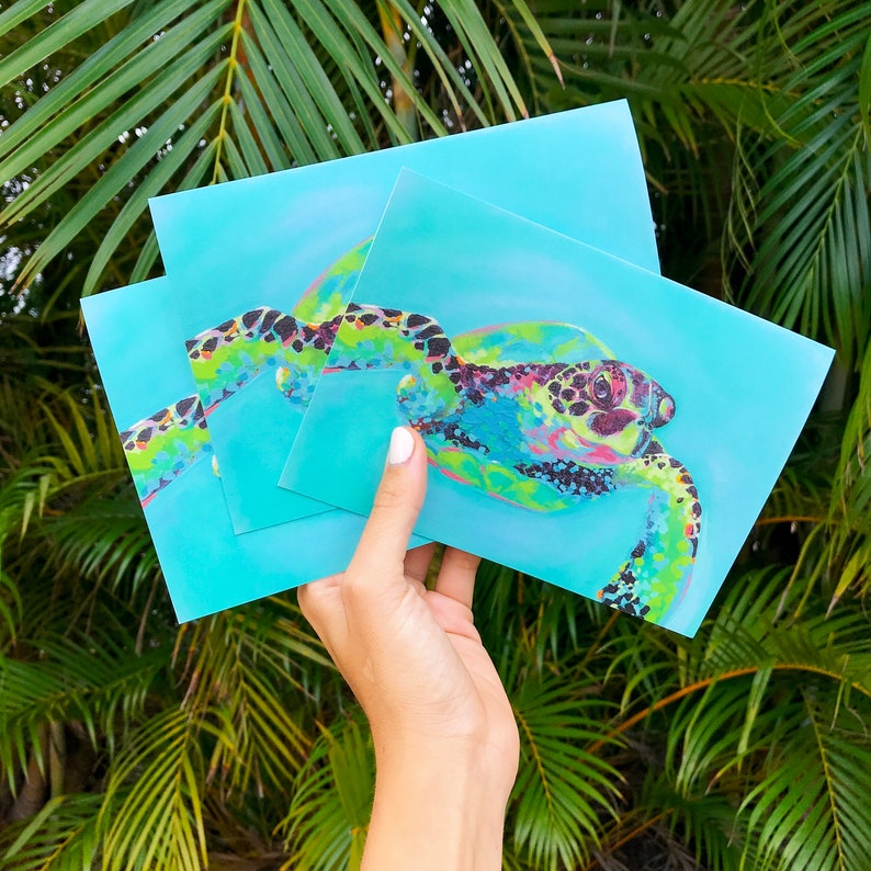 Sea Turtle Note Cards / Colorful Turtle / Hawaiian Turtle / | Etsy