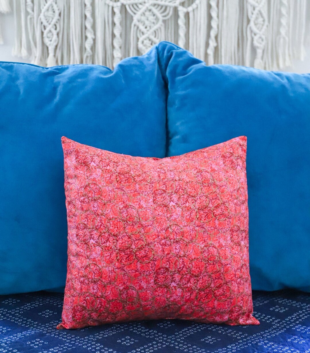 Coral Batik Pillow / Handsewn Pillow / Coral Patterned Pillow Cover
