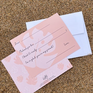Keiki Fill-in-the-Blank Mahalo Cards - Blush Monstera / Toddler Thank You Cards / Hawaii Thank You Cards for Kids / Complete las tarjetas en blanco