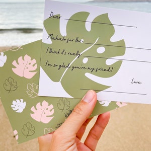 Keiki Fill-in-the-Blank Mahalo Cards - Green Monstera / Toddler Thank You Cards / Hawaii Thank You Cards for Kids / Complete las tarjetas en blanco