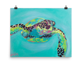 Sea Turtle Art Print / Colorful Turtle / Hawaiian Turtle / Green Sea Turtle / Honu / Turtle Painting