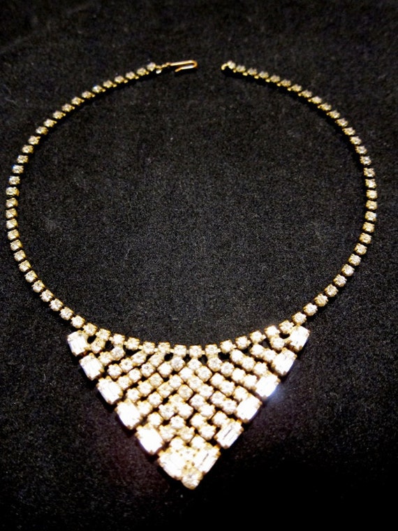 Vintage Crystal Rhinestone Necklace, Art Deco Nec… - image 2