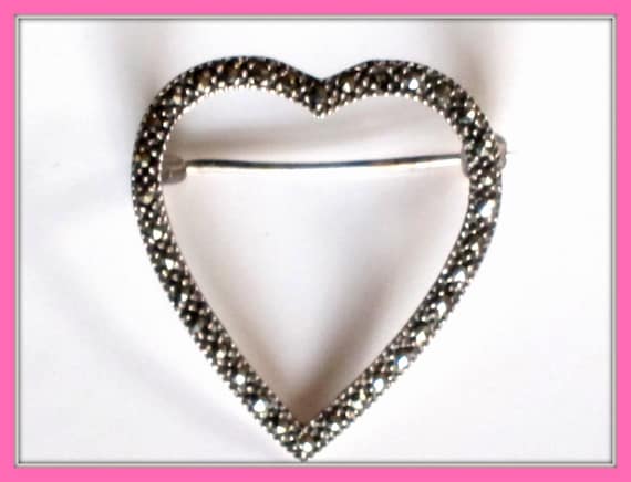 Valentine's Day Gift, Vintage Marcasite Heart Bro… - image 1