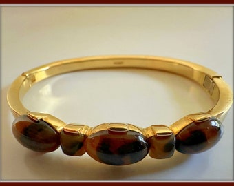 Vintage Monet Faux Tortoiseshell Bracelet, Bangle Bracelet, Tortoiseshell Bangle, Monet Jewelry, Gold Tone Bangle Bracelet , Oval Bangle