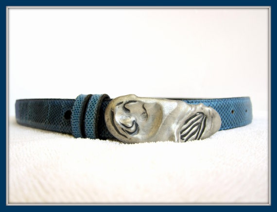 Blue Leather Belt, Artisan Leather Belt, Handcraft