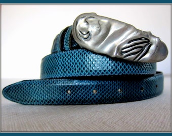 Vintage 80s Genuine Peacock Feather and Brown Leather Belt