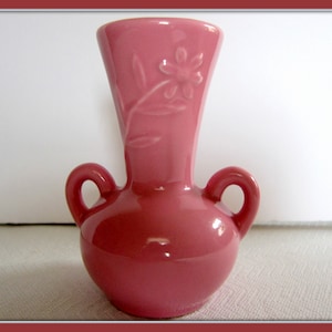 Vintage Rose Pink Pottery Bud Vase, Double Handled Pink Vintage Vase