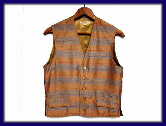 Vintage Striped Silk Vest, 70's Boho Accessory, Vi