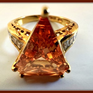 Vintage Imperial Topaz Trillian Cut Ring,  Size 8, Pink Topaz Ring, Peach Topaz, 14K Gold Topaz Ring, Vermeil Topaz Ring, Imperial Topaz