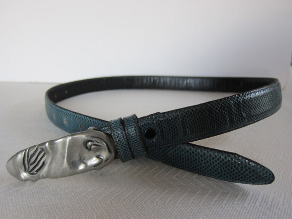 Blue Leather Skinny Belt, Blue Leather Belt, Leat… - image 7