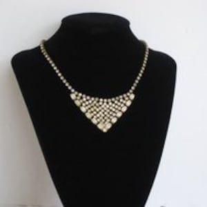 Vintage Crystal Rhinestone Necklace, Art Deco Necklace, Crystal Choker, Vintage Necklace, Vintage Czech Jewelry, Rare Brass Backing, Retro
