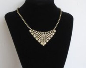 Vintage Art Deco Rhinestone Choker, Czech Crystal Necklace, Brass Backing