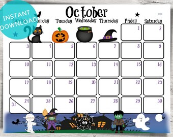 cute 2018 monthly calendar printable october cute 2018 monthly calendar printable october