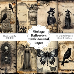 Vintage Halloween Junk Journal Digital Paper, Ephemera, Spooky Gothic, Printable Grimoire, Scrapbooking, Card Making, Letter Size, 18 JPGs