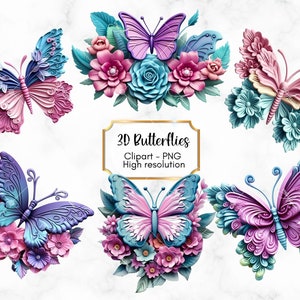 Paquete de imágenes prediseñadas de mariposas 3D, 14 archivos PNG, hermosa mariposa Clipart PNG Digital, fondo transparente, uso comercial