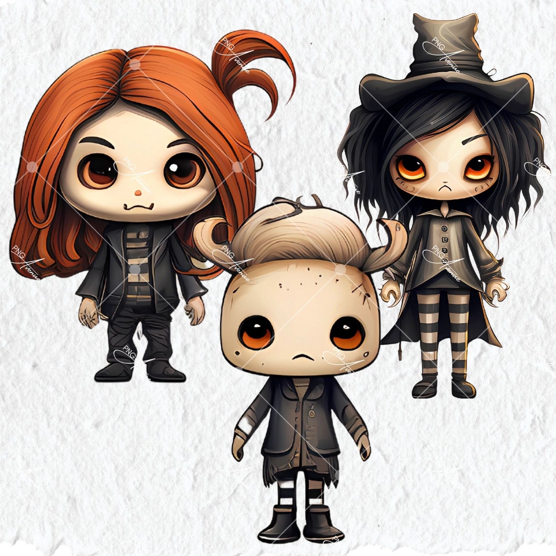 Creepy Cuties Halloween Clipart Bundle, 15 Spooky Characters PNG ...