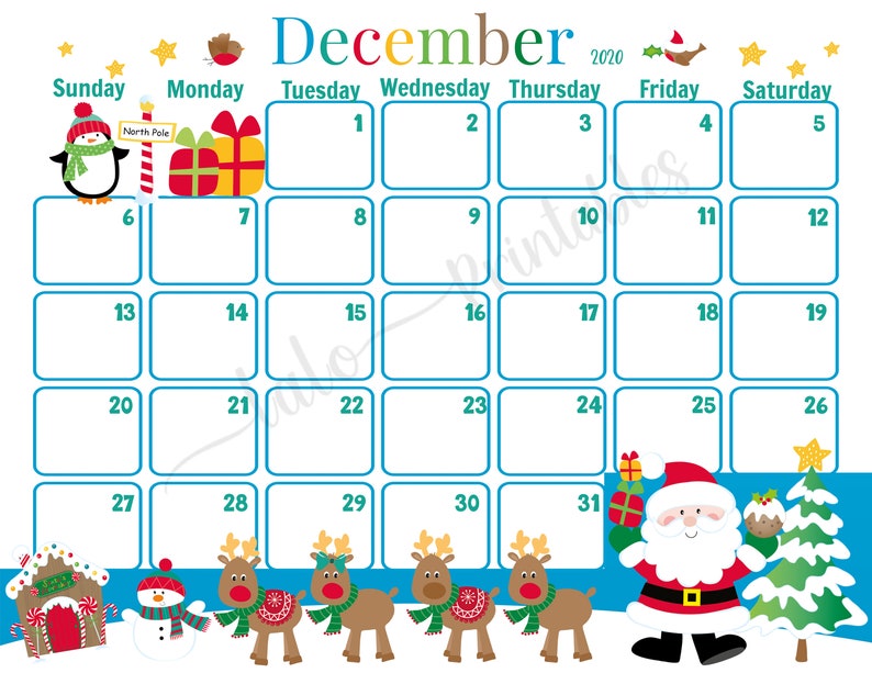 December 2020 Christmas North Pole Santa Claus Calendar Etsy
