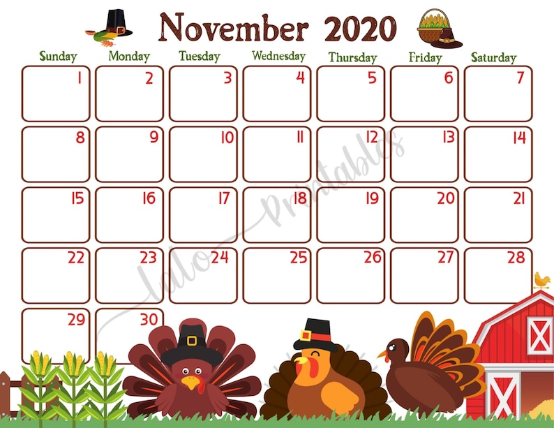 november-2020-turkey-calendar-printable-thanksgiving-theme-etsy