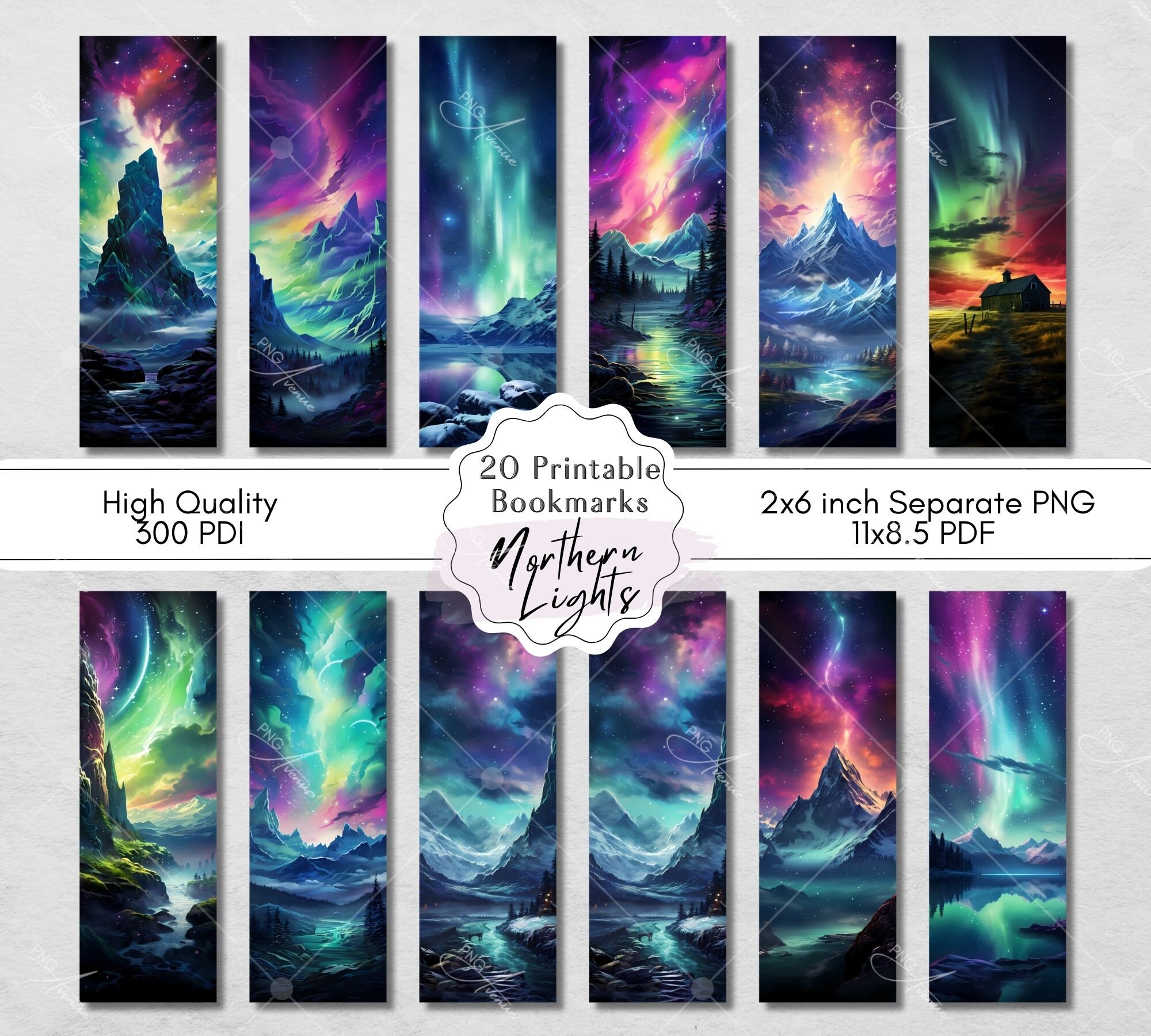 Northern Lights Printable Bookmarks, Colorful Designs, Digital Letter ...