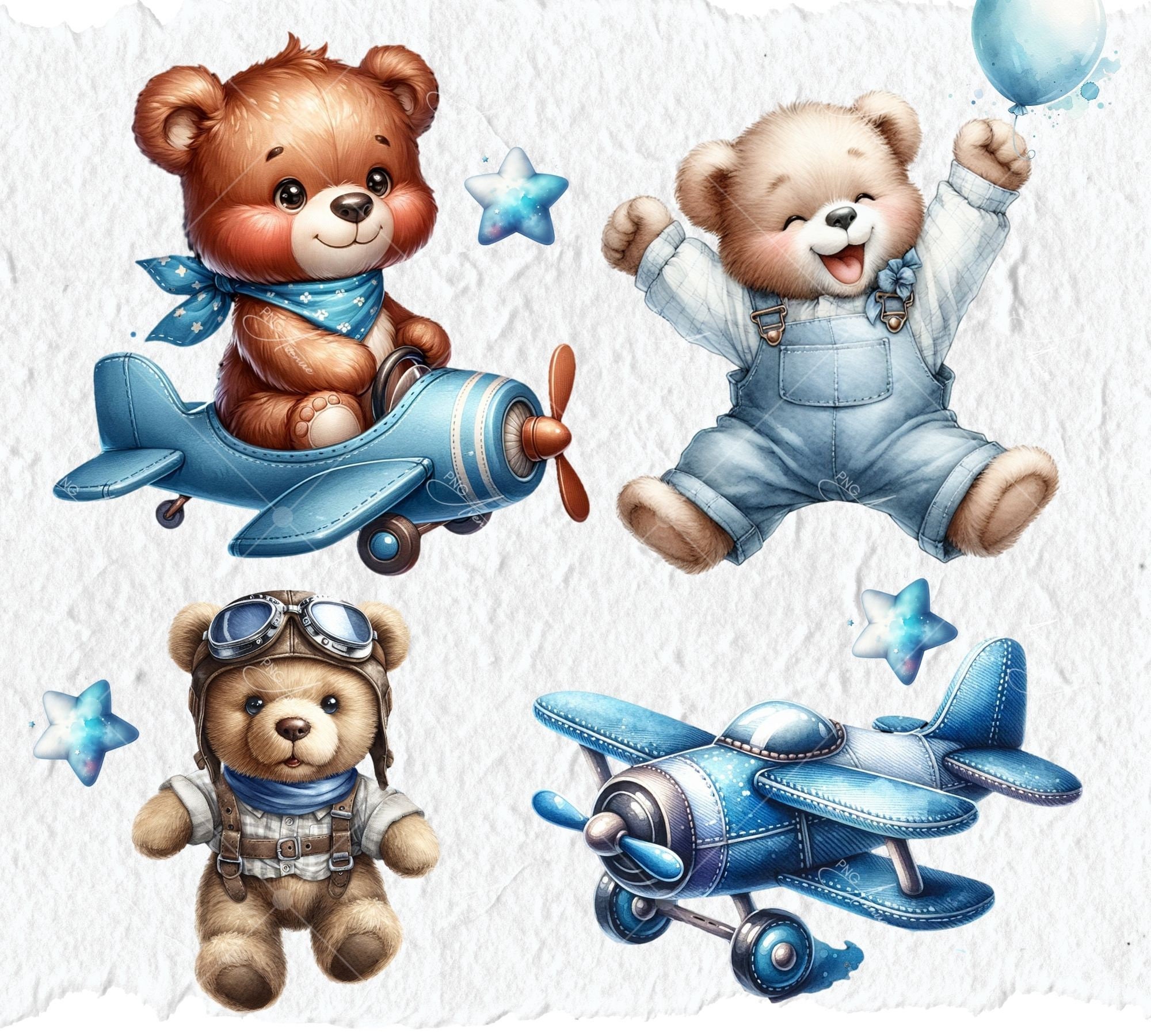 Watercolor Teddy Bear Blue Clipart Bundle , Adorable Baby Shower for a ...