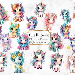 20 Baby Unicorn Watercolor Clipart, Unicorn Сlip art, PNG Unicorn, Baby Unicorn, Watercolor Unicorn clip art, commercial use