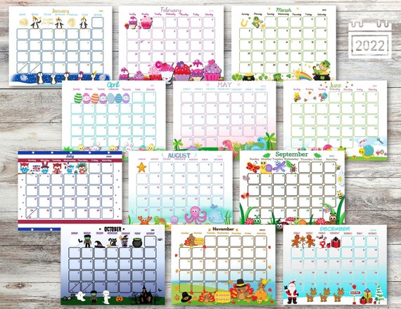 cute 2022 monthly calendar printable calendar us letter 11 etsy canada