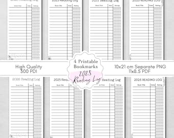 Printable Reading log tracker 2025, Book tracker Bookmarks, Library Cards, Reading Journal, downloadable Reading List, Book Lover Gift
