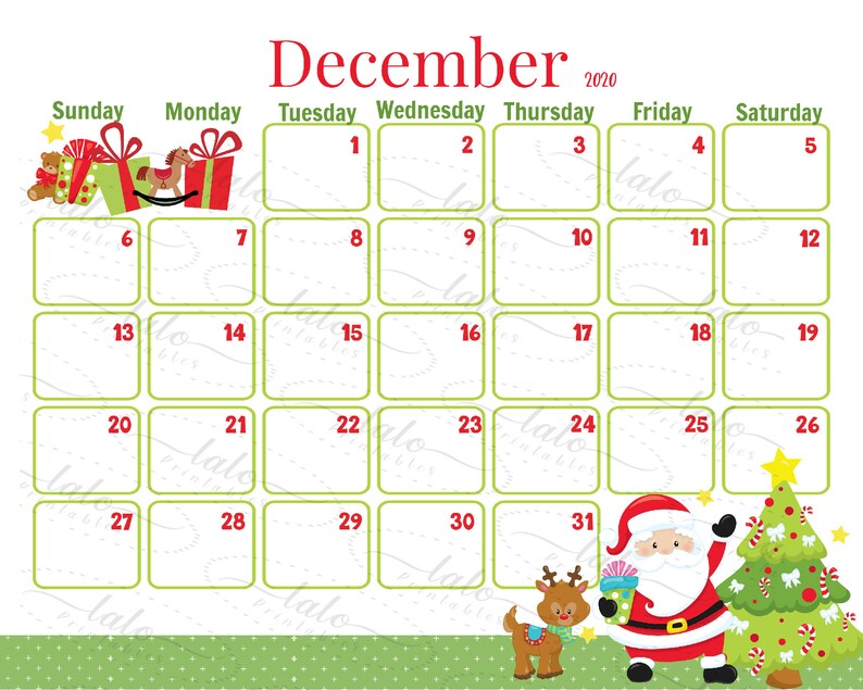 December 2020 Santa Calendar Printable Christmas Eve Theme Etsy