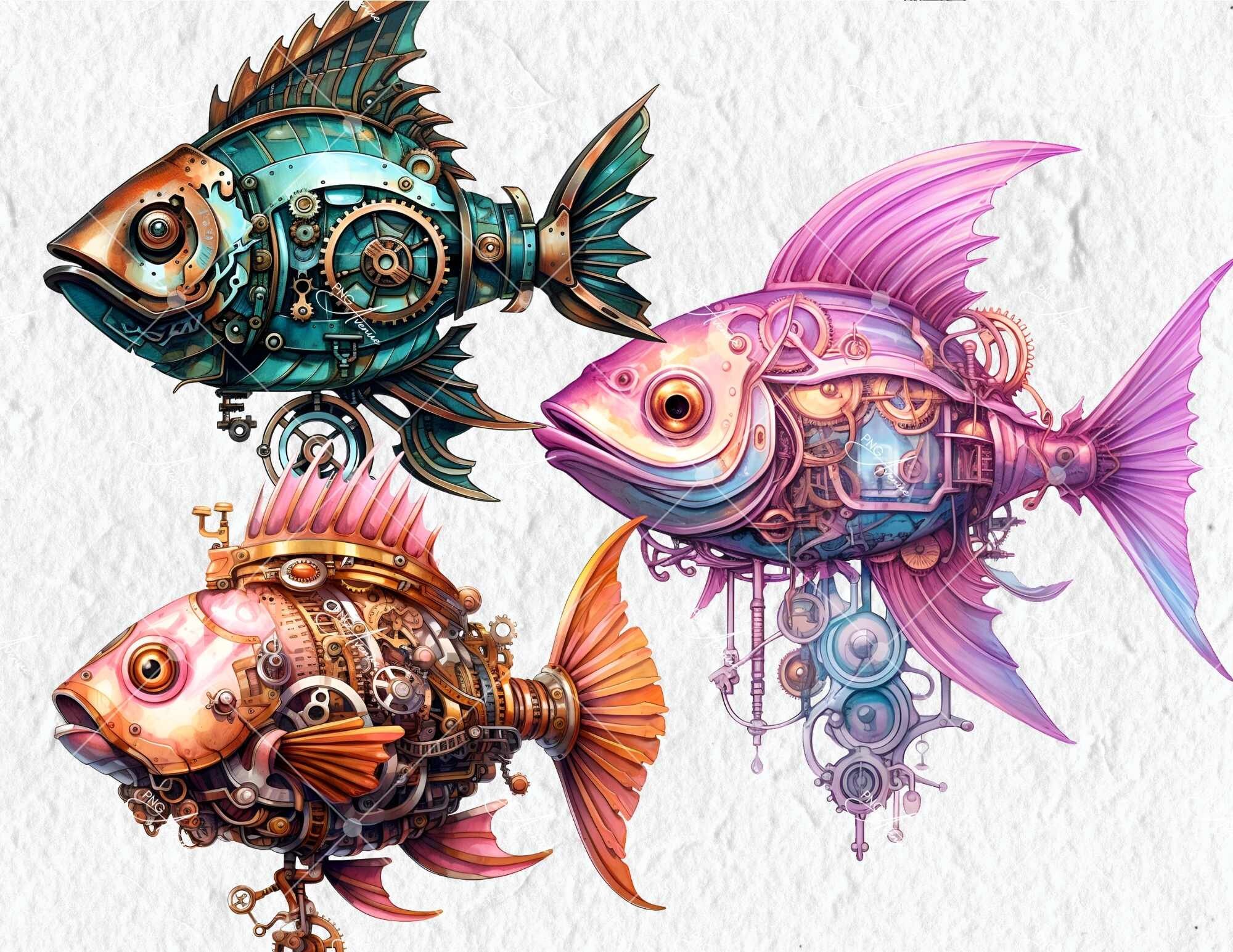 Punk Rocker Fish Steam Punk Fish Clipart, 19 PNG Files, Steam Punk Fish Adorned With ...