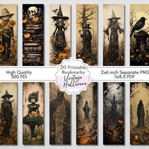 20 Vintage gruselige Halloween Lesezeichen, Gothic Designs, digitale Letter Größe 11 x 8,5 PDF, separate PNGs, Lesezeichen Sublimation Designs