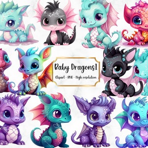 Kleurrijke 12 Fantasy Baby Dragon Clipart, Cute Baby Dragon Png, Dragon Clipart, PNG Digital, Transparant