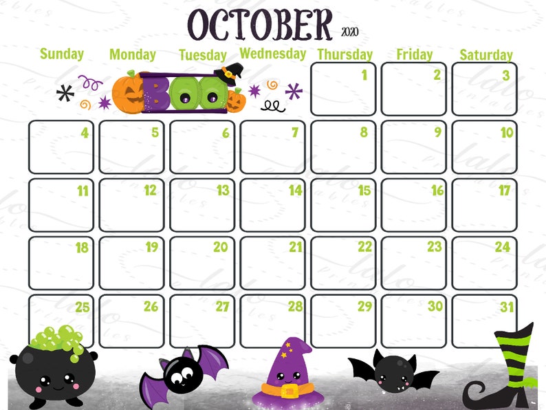 October Month Calendar 2020 Halloween Planner Printable | Etsy