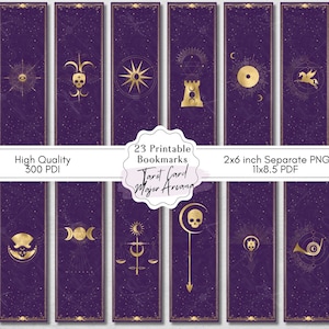 Tarot Cards Major Arcana Printable Bookmarks, 23 Digital Bookmarks, Sublimation Designs, Purple Background, Letter Size PDF and Separate PNG