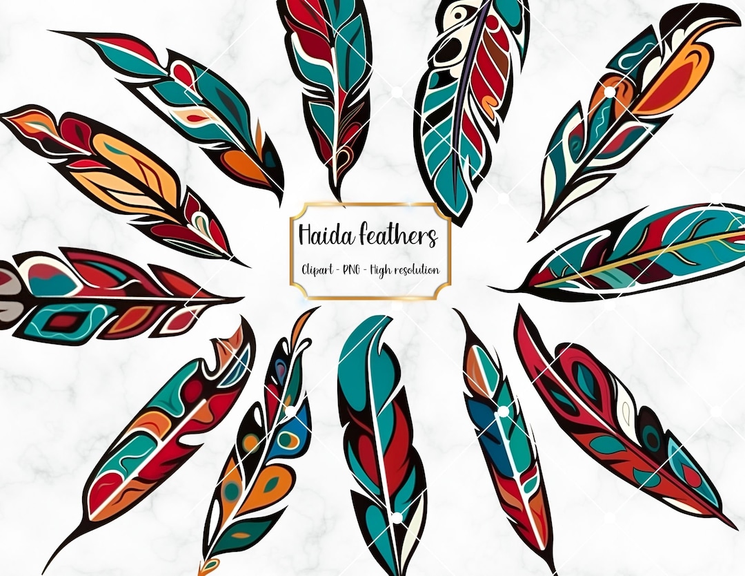 Haida Feather Clip Art, 12 Indigenous Clipart PNG Format, Instant ...