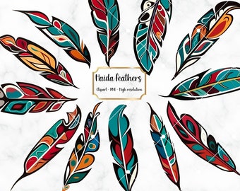 Haida Feather Clip art, format PNG de 12 Clipart autochtones, téléchargement immédiat, pour un usage personnel et commercial