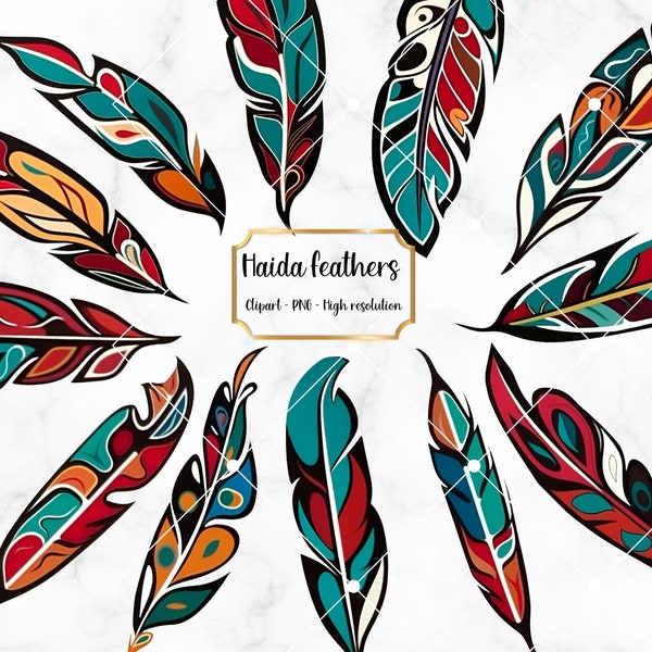 Haida Feather Clip art, 12 Indigenous Clipart PNG format, instant download, for personal and commercial use