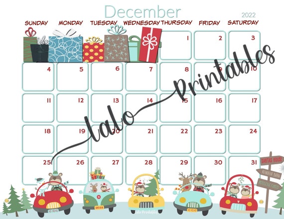 Mth 2022 Christmas Car Christmas Bears In Cars December 2022 Calendar Month Instant | Etsy