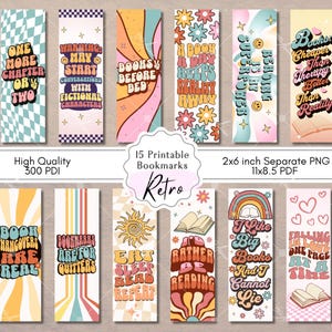 Marcadores imprimibles con citas de libros retro, diseños para amantes de los libros, tamaño de letra digital 11 x 8,5 PDF, PNG separados, diseños de sublimación de marcadores