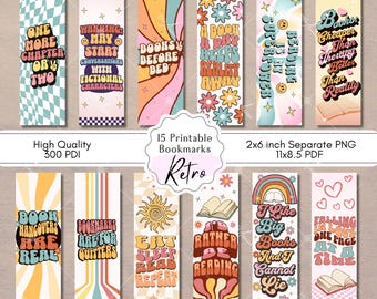 Marcadores imprimibles con citas de libros retro, diseños para amantes de los libros, tamaño de letra digital 11 x 8,5 PDF, PNG separados, diseños de sublimación de marcadores