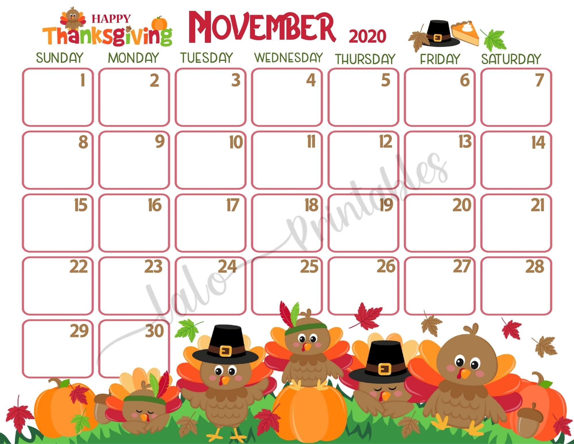 Thanksgiving Calendar Printable November 2020 Thanksgiving Etsy