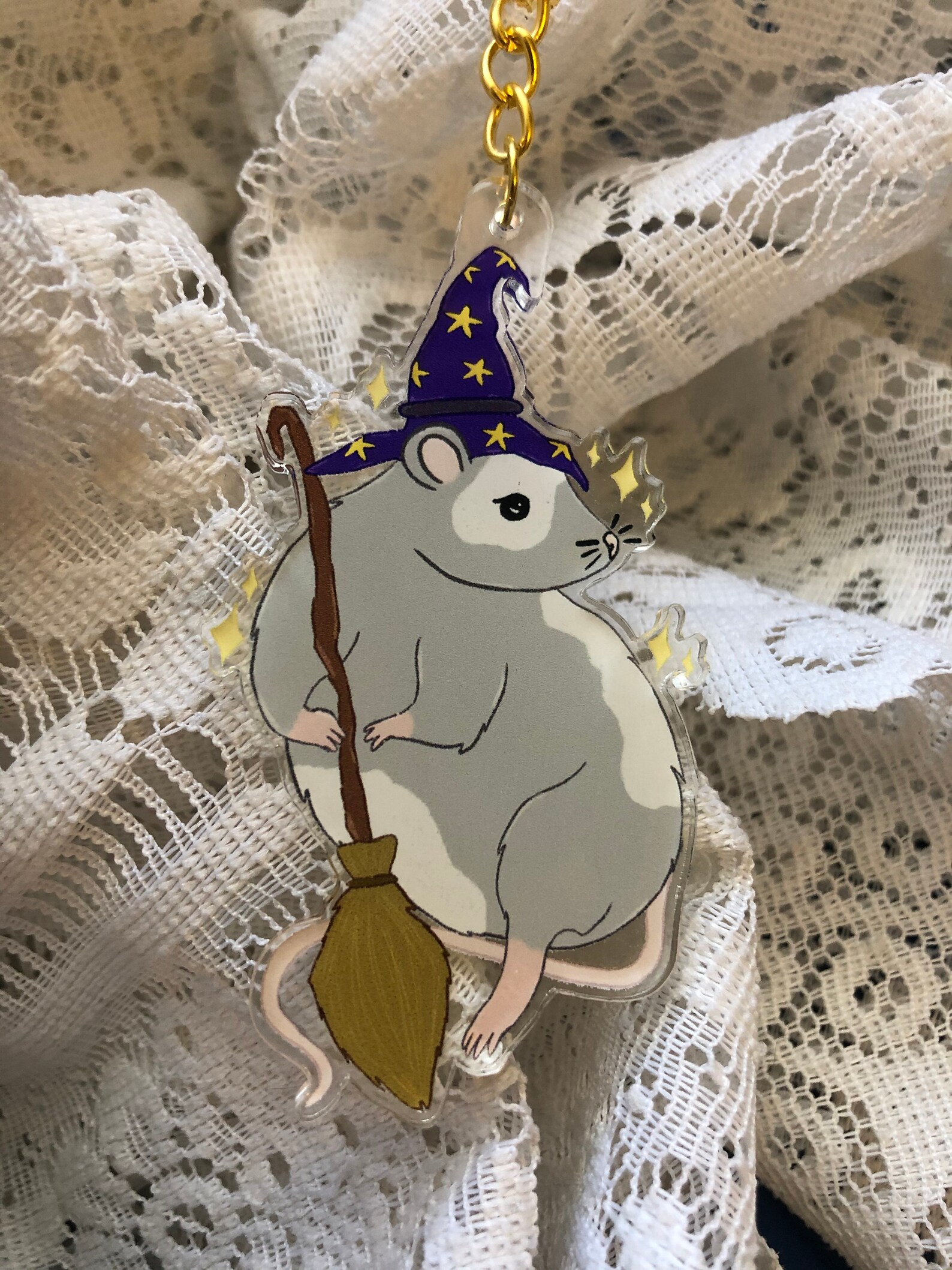 Magic rat acrylic keychain cute grey rat keychain Etsy