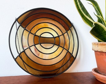 Geometric light catcher in amber and bronze shades of rainbow - handmade Stained Glass