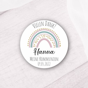 24 personalisierte Vielen Dank Sticker - Boho Regenbogen 16 - zur Taufe / Kommunion / Konfirmation / Jugendweihe ivm