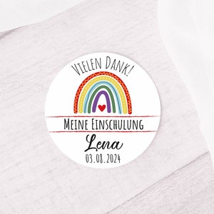 24 kunterbunte personalisierte Sticker "Vielen Dank" zur Einschulung / Schulanfang - mit buntem Boho Regenbogen - perfekt als Dankeschön