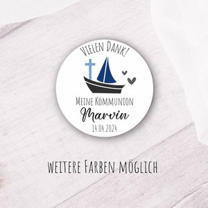 24 Sticker Aufkleber Vielen Dank mit Boot, Kreuz & Herz  - Kommunion, Taufe, Konfirmation, Firmung, Jugendweihe personalisiert