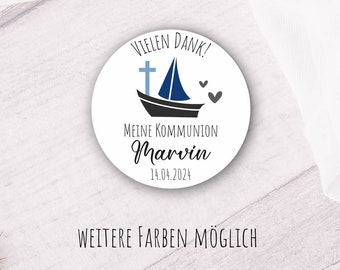 24 stickers Thank you with boat, cross & heart - communion, baptism, confirmation, youth consecration personalized