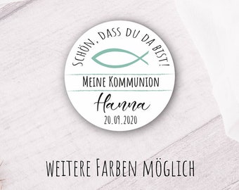 24 Sticker Aufkleber Schön, dass du da bist  - Kommunion, Taufe, Konfirmation, Firmung personalisiert